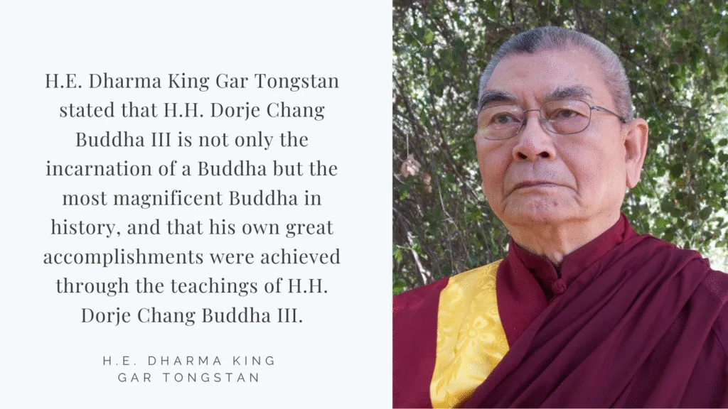 Recognition to HH Dorje Chang Buddha III-HE Dharma King Gar Tongstan