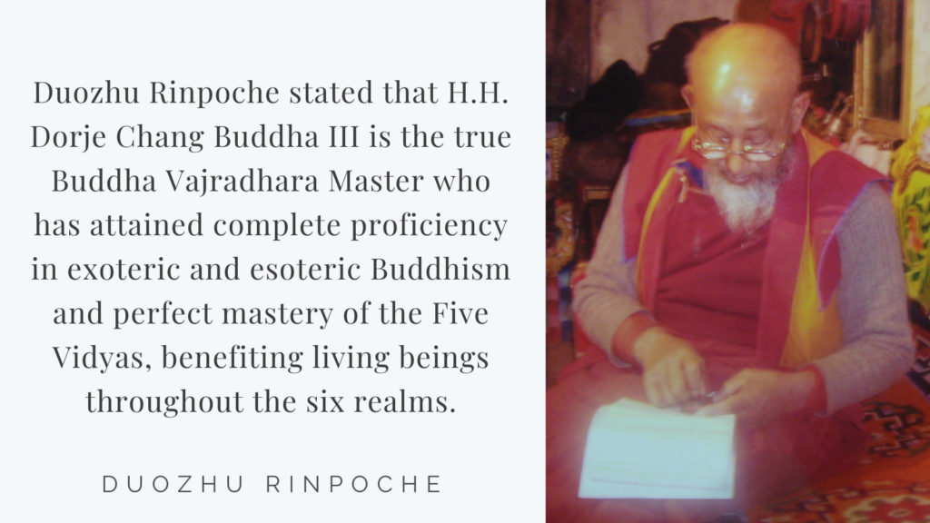 Recognitions and Congratulations to H.H. Dorje Chang Buddha III from Duozhu Rinpoche