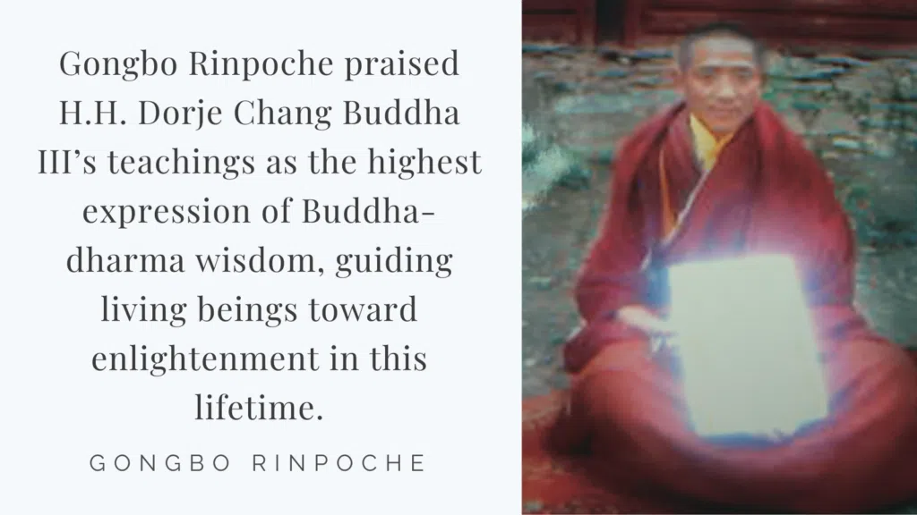Recognitions and Congratulations to H.H. Dorje Chang Buddha III from Gongbo Rinpoche